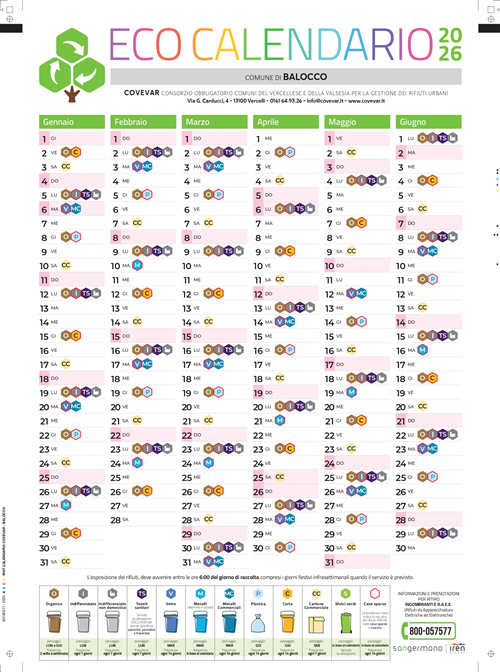 Calendario raccolta rifiuti 2026